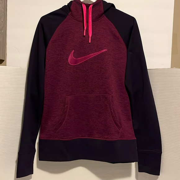 Nike Therma-Fit Hoodie Sweatshirt Women Size M Purple/Pink Big Swoosh - Picture 1 of 5